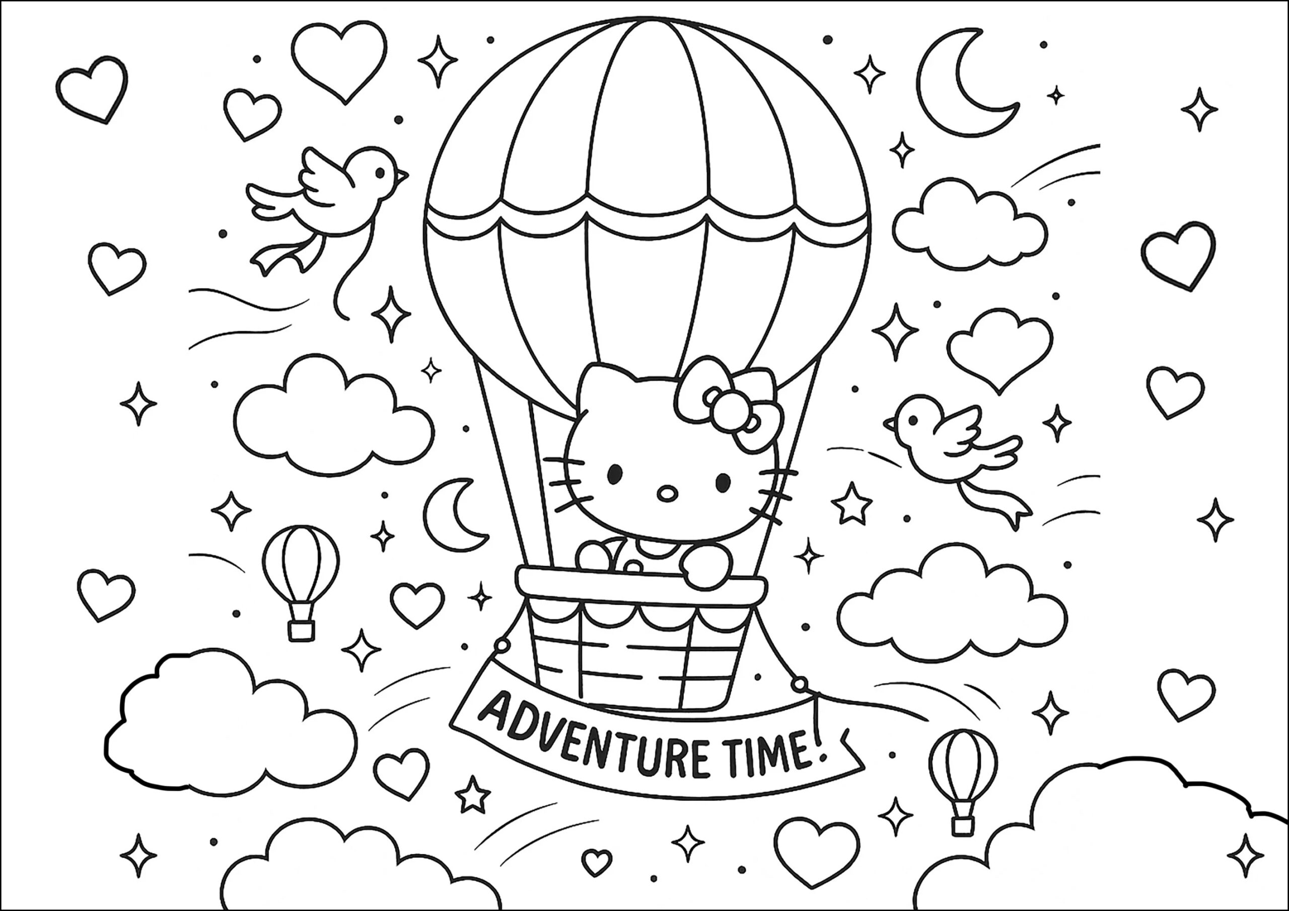 Hello Kitty Takes To The Skies In A Hot air Balloon Hello Kitty Coloring Pages Hello Kitty Takes To The Skies In A Hot air Balloon Hello Kitty Coloring Pages