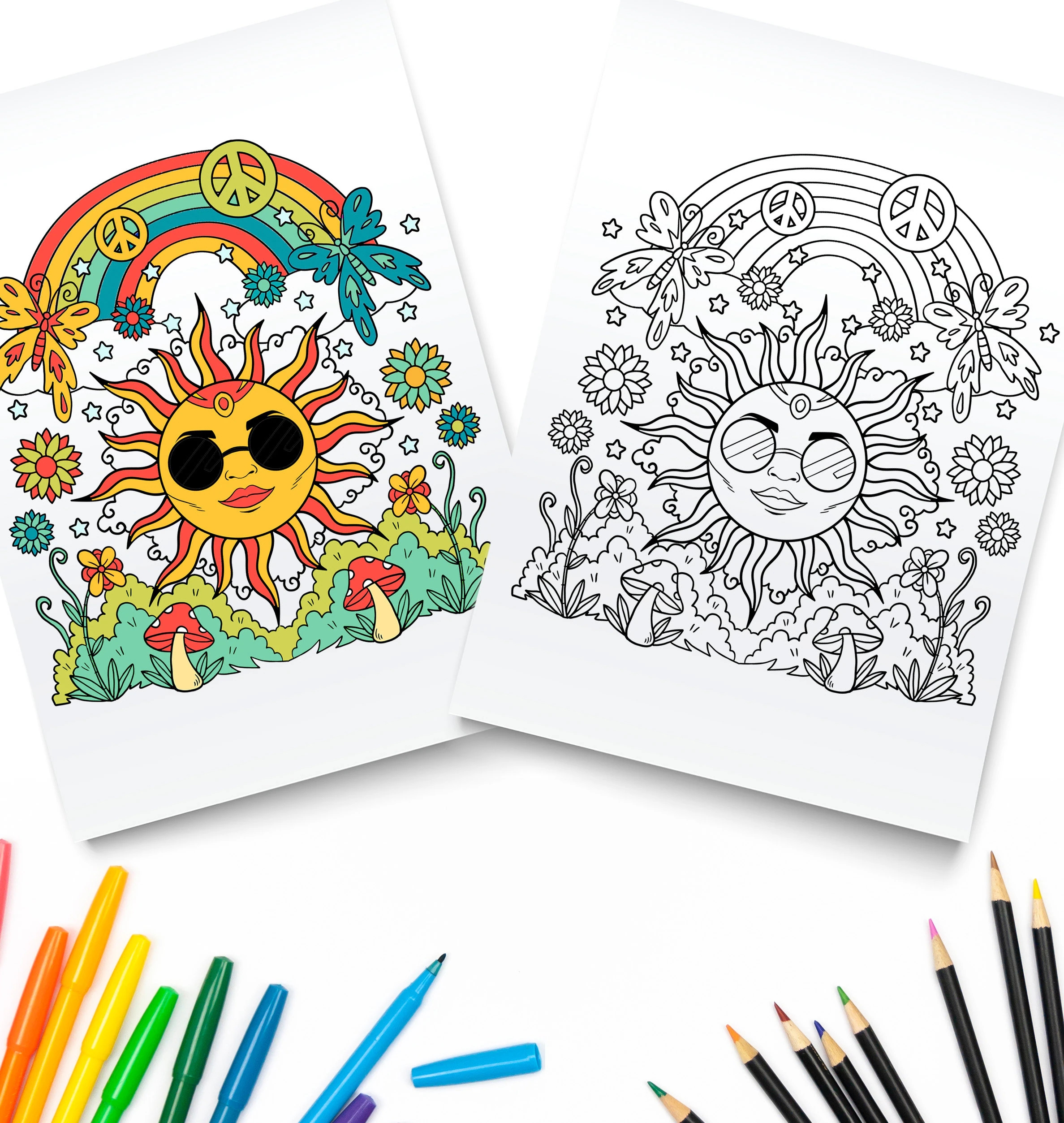 Hippie Printable Coloring Pages Sun Rainbow Digital Download Trippy Coloring Book Etsy Hippie Printable Coloring Pages Sun Rainbow Digital Download Trippy Coloring Book Etsy