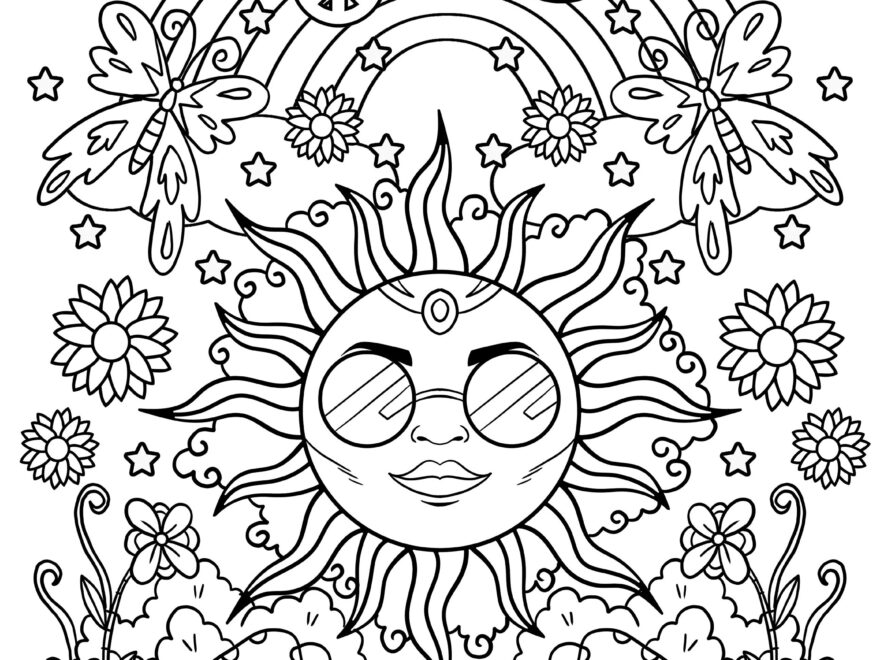 Hippie Printable Coloring Pages Sun Rainbow Digital Download Trippy Coloring Book Etsy