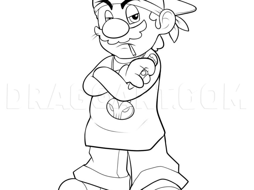 How To Draw Gangster Mario Coloring Page Trace Drawing