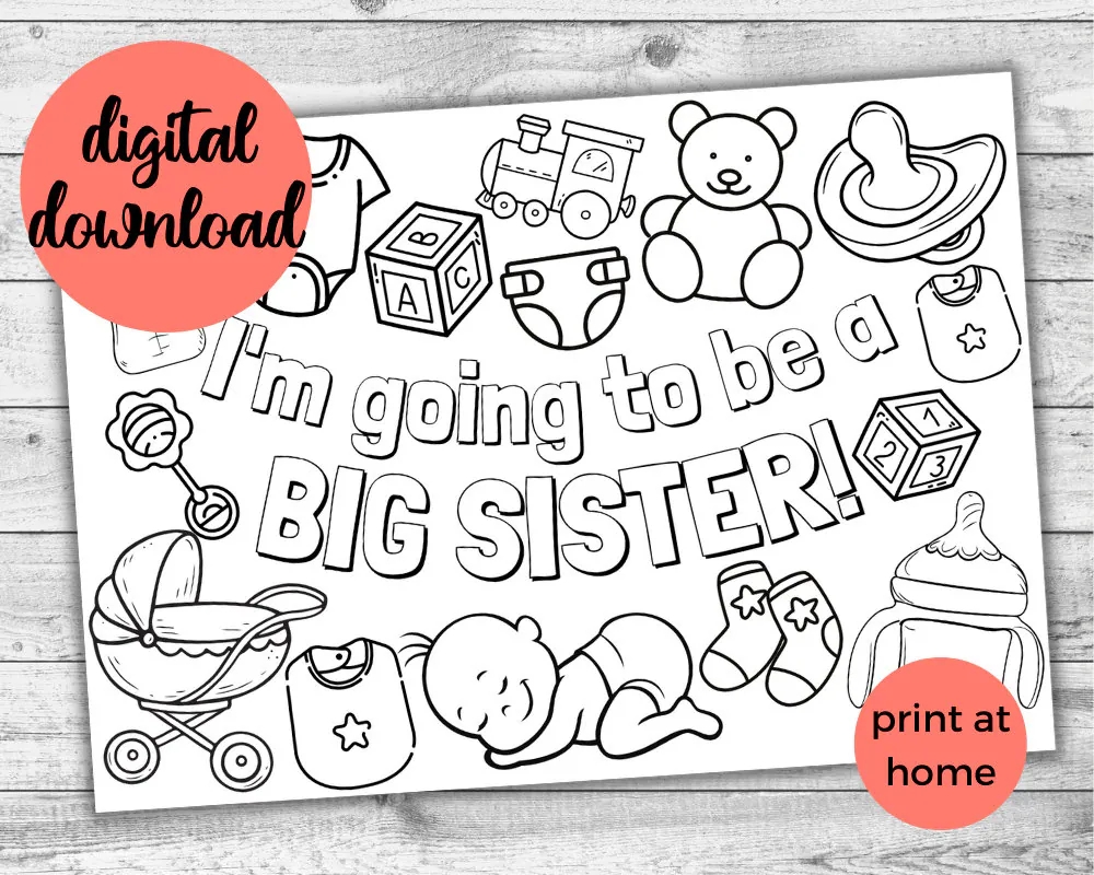 I m Going To Be A Big Sister New Baby DIGITAL Announcement Baby Shower Idea Kids PRINTABLE Colouring Activity New Sibling Gift Etsy