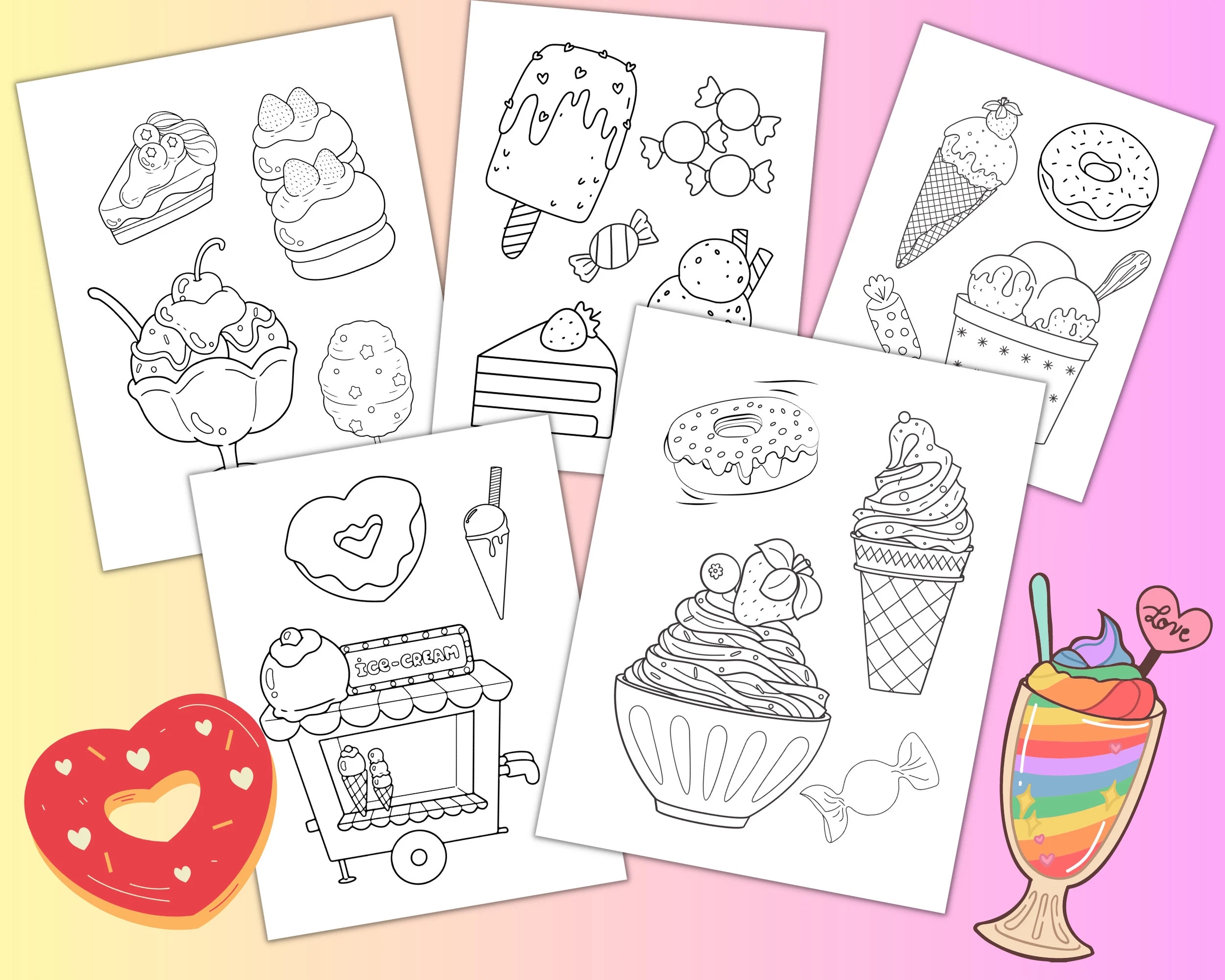 Ice Cream And Candy Coloring Pages Printable Cupcakes Coloring Birthday Party Coloring Favors Etsy