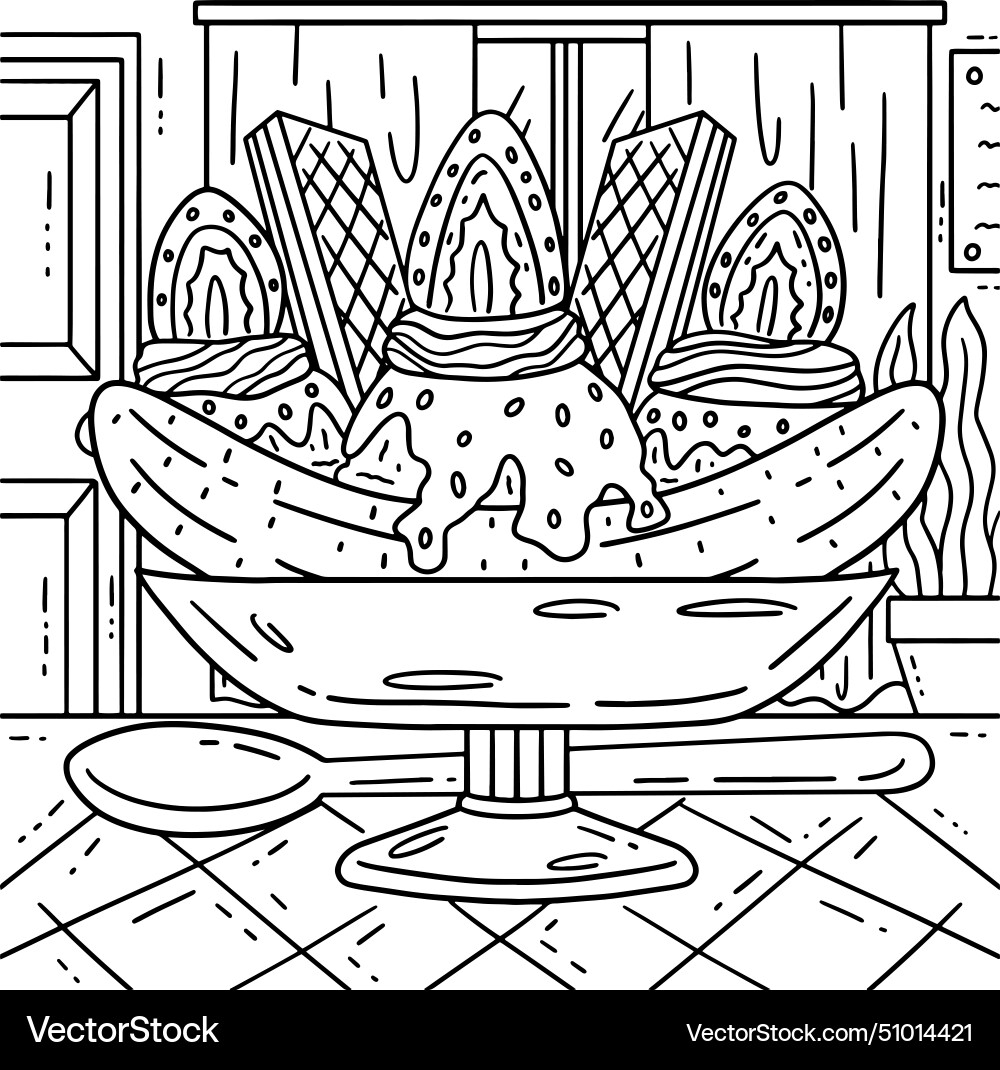 Ice Cream Banana Split Sundae Spoon Coloring Page Vector Image Ice Cream Banana Split Sundae Spoon Coloring Page Vector Image