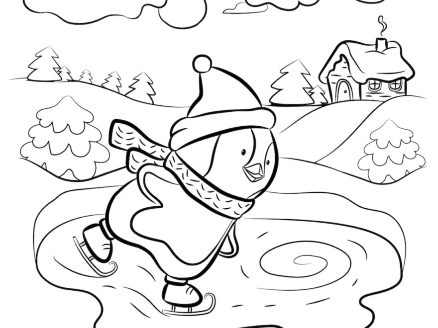 Ice Skating Penguin Coloring Page KidzeZone