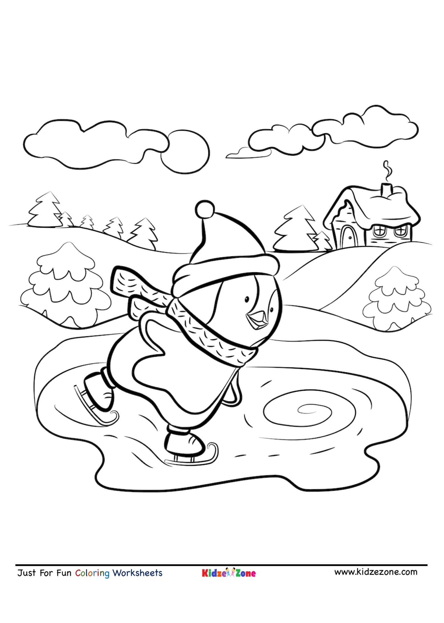 Ice Skating Penguin Coloring Page KidzeZone Ice Skating Penguin Coloring Page KidzeZone