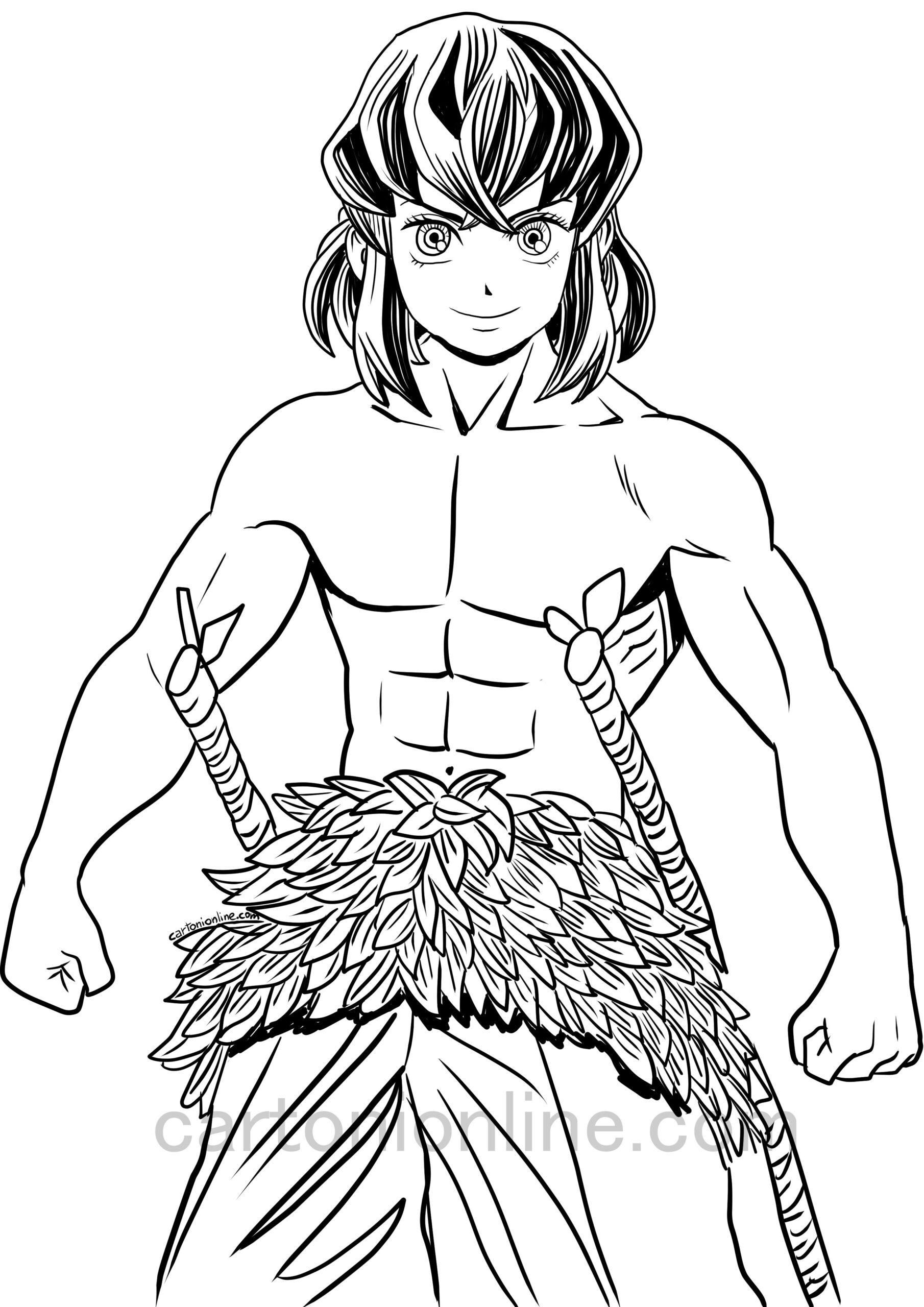Inosuke Hashibira From Demon Slayer Coloring Page