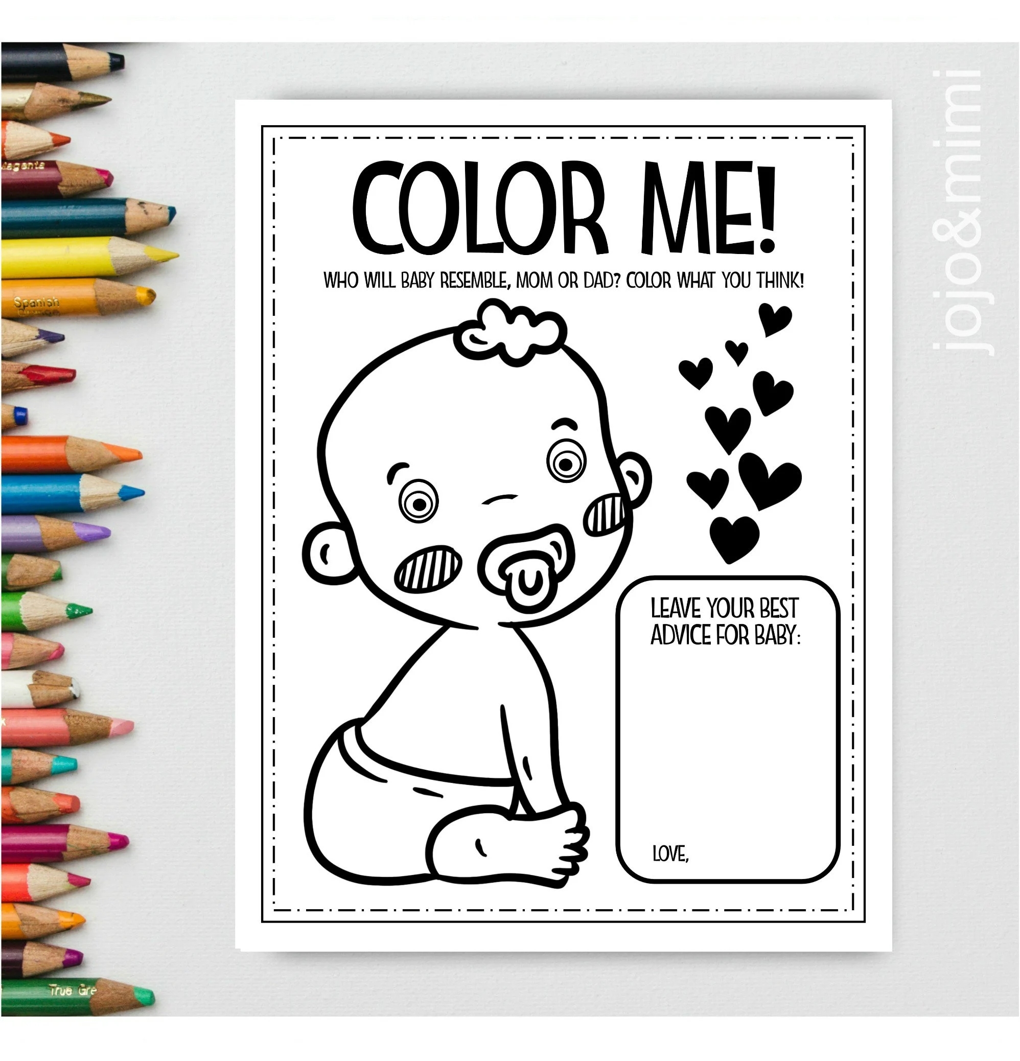 Instant Baby Shower KIDS ACTIVITY Printable Baby Shower Coloring Page Printable Kids Advice And Predictions Instant Download Etsy