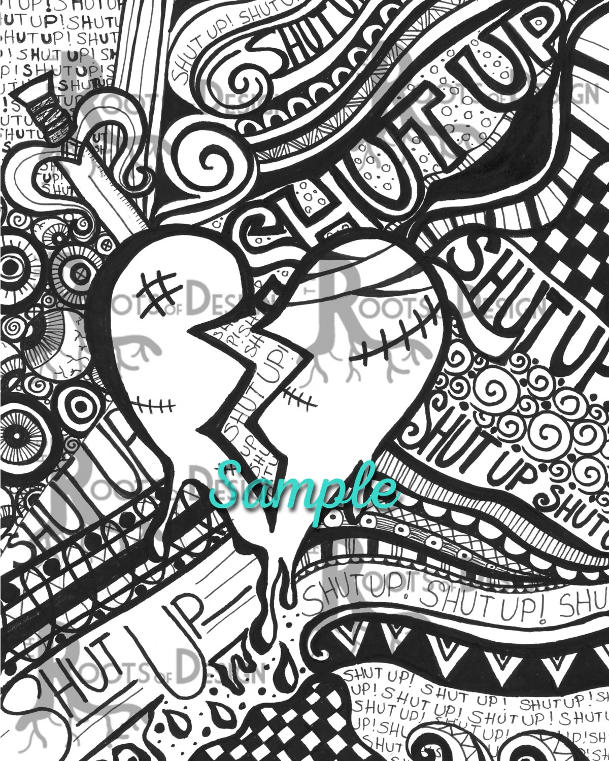 INSTANT DOWNLOAD Coloring Page Broken Heart Anti valentine s Day Art Print Zentangle Inspired Doodle Art Printable Etsy