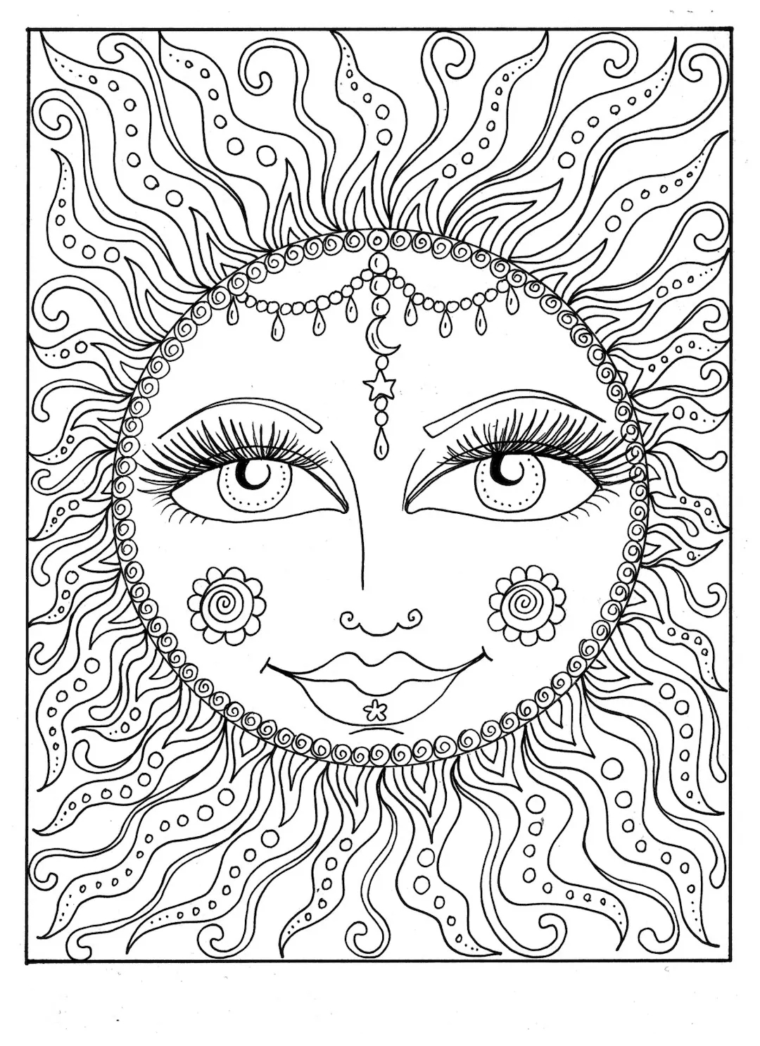 Instant Download SUN Summer Coloring Page Adult Coloring Page To Color Beach Coloring cosmic Celestial Etsy Instant Download SUN Summer Coloring Page Adult Coloring Page To Color Beach Coloring cosmic Celestial Etsy