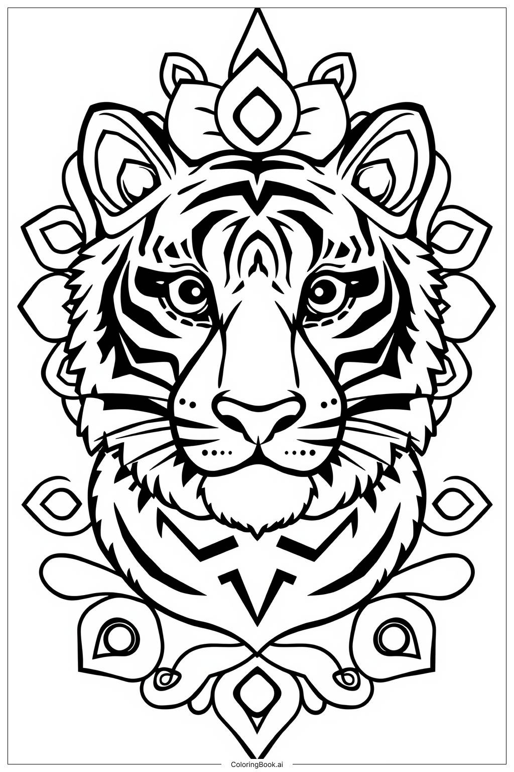 Intricate Tiger Design Coloring Page Free PDF PNG Printable 