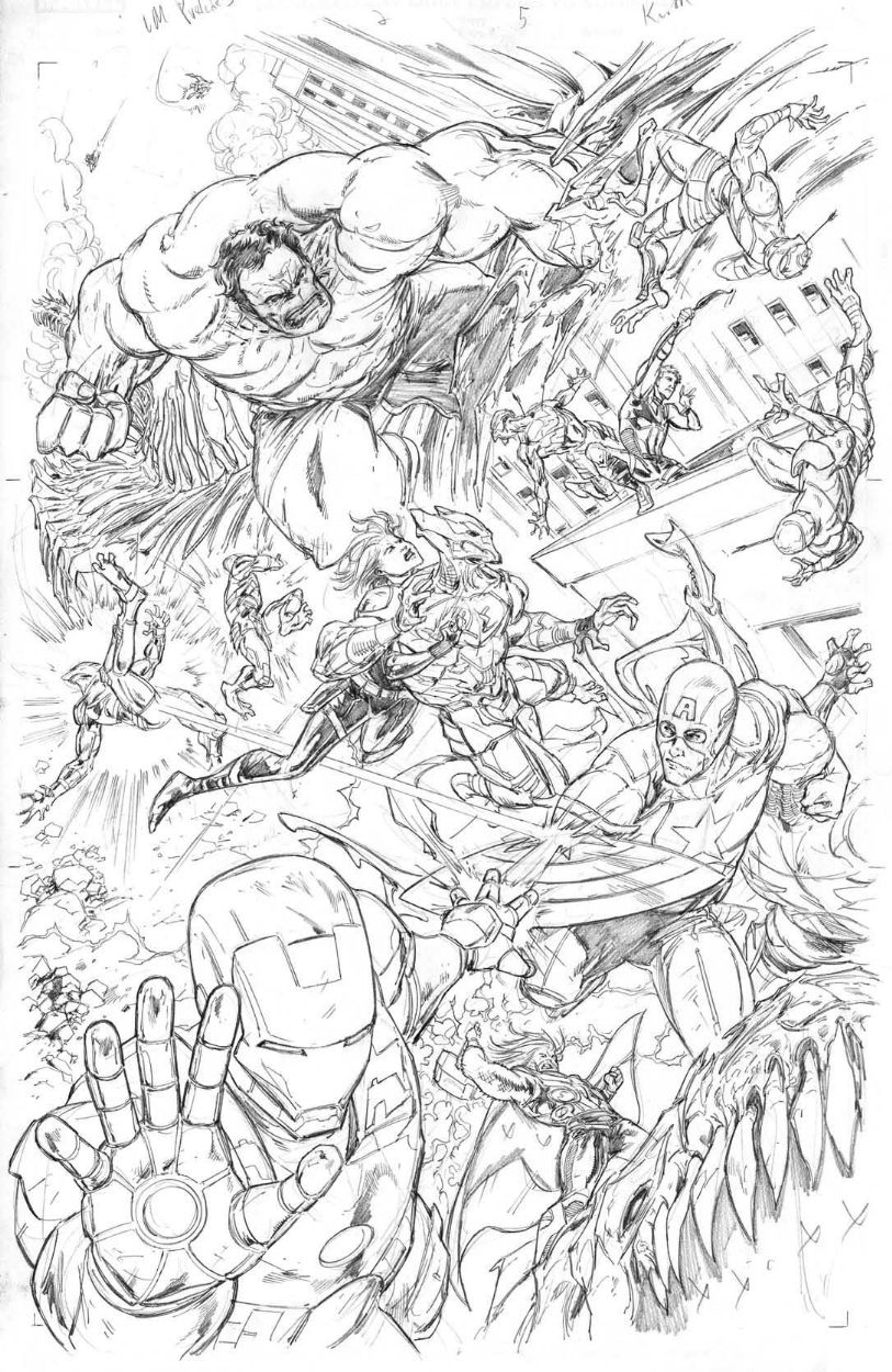 Iron Man 3 Prelude 2 Page 5 Avengers TEAM SPLASH PAGE In Steve Kurth s FOR SALE Iron Man Comic Art Gallery Room