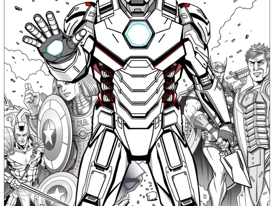 Iron Man Leading The Avengers 2 Coloring Page Free PDF PNG Printable