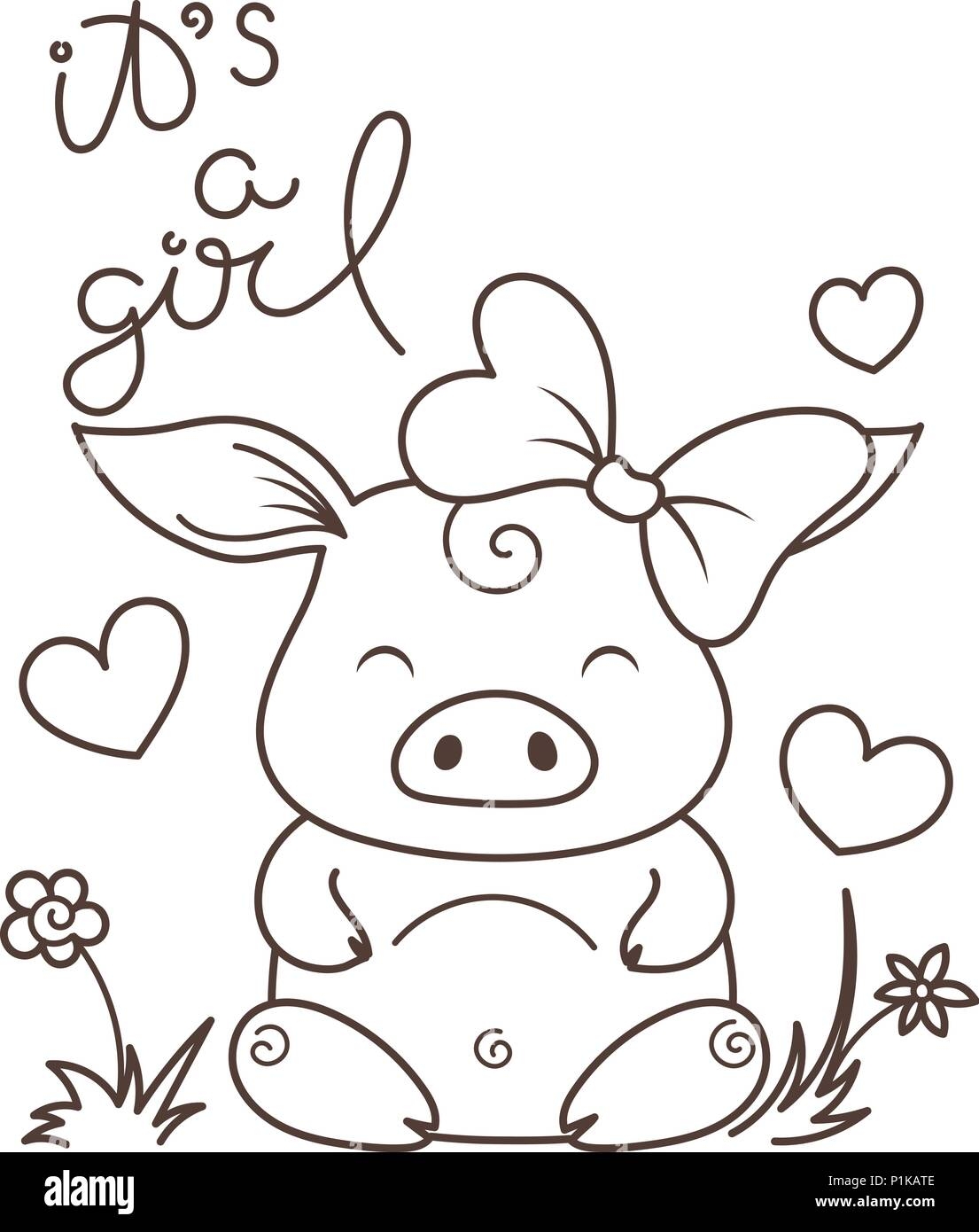 It Is A Girl Cute Cartoon Pig In Love Symbol Of New 2019 Year Chinese Horoscope Coloring Page Stock Vector Image Art Alamy