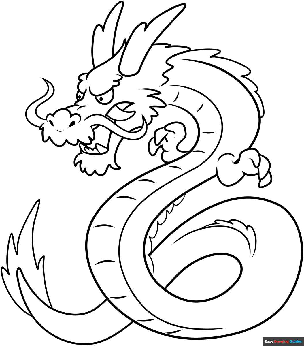 Japanese Dragon Coloring Page Easy Drawing Guides