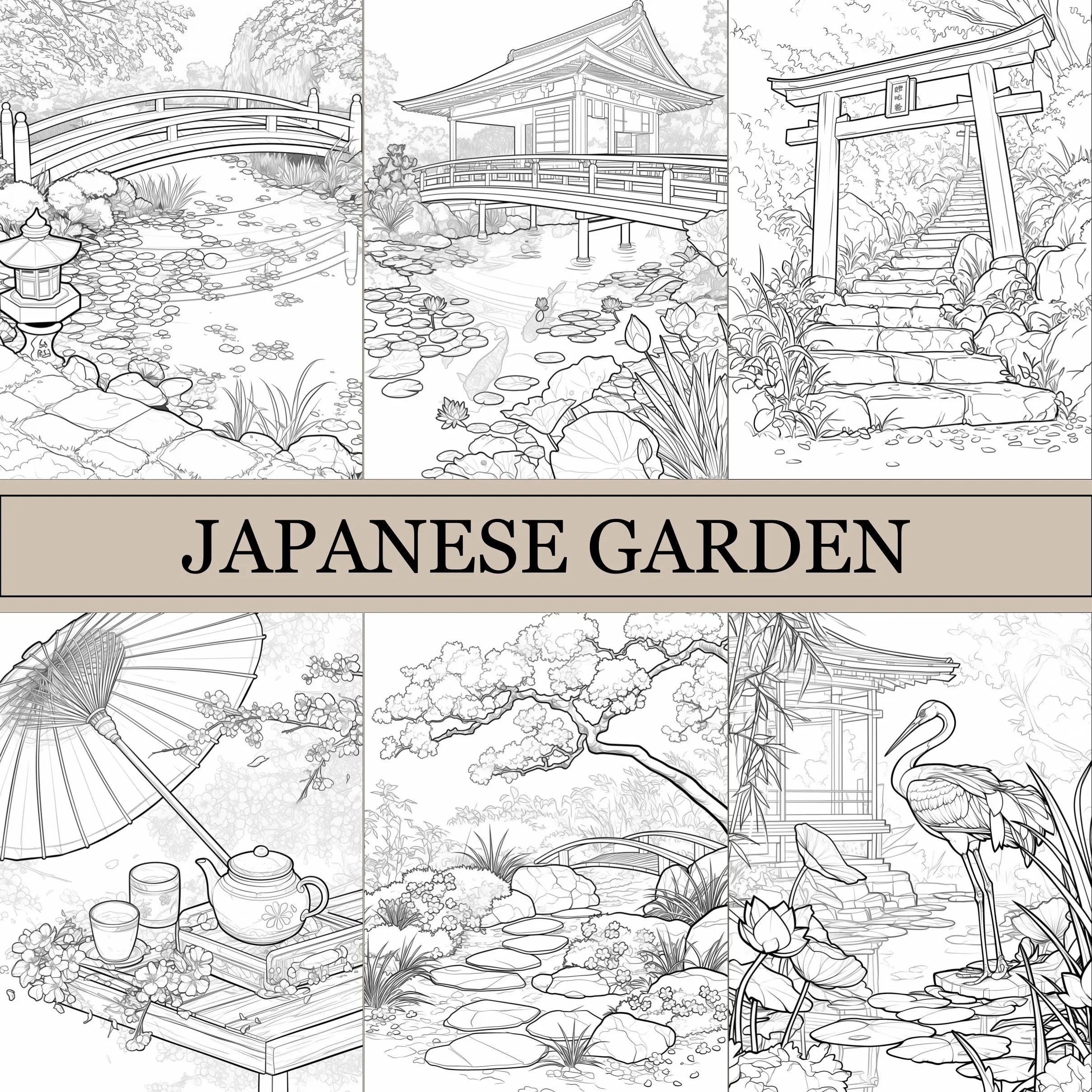Japanese Garden Coloring Book Cute Coloring Pages Anime Cozy Book For Adults And Kids Digital Download PDF File Etsy