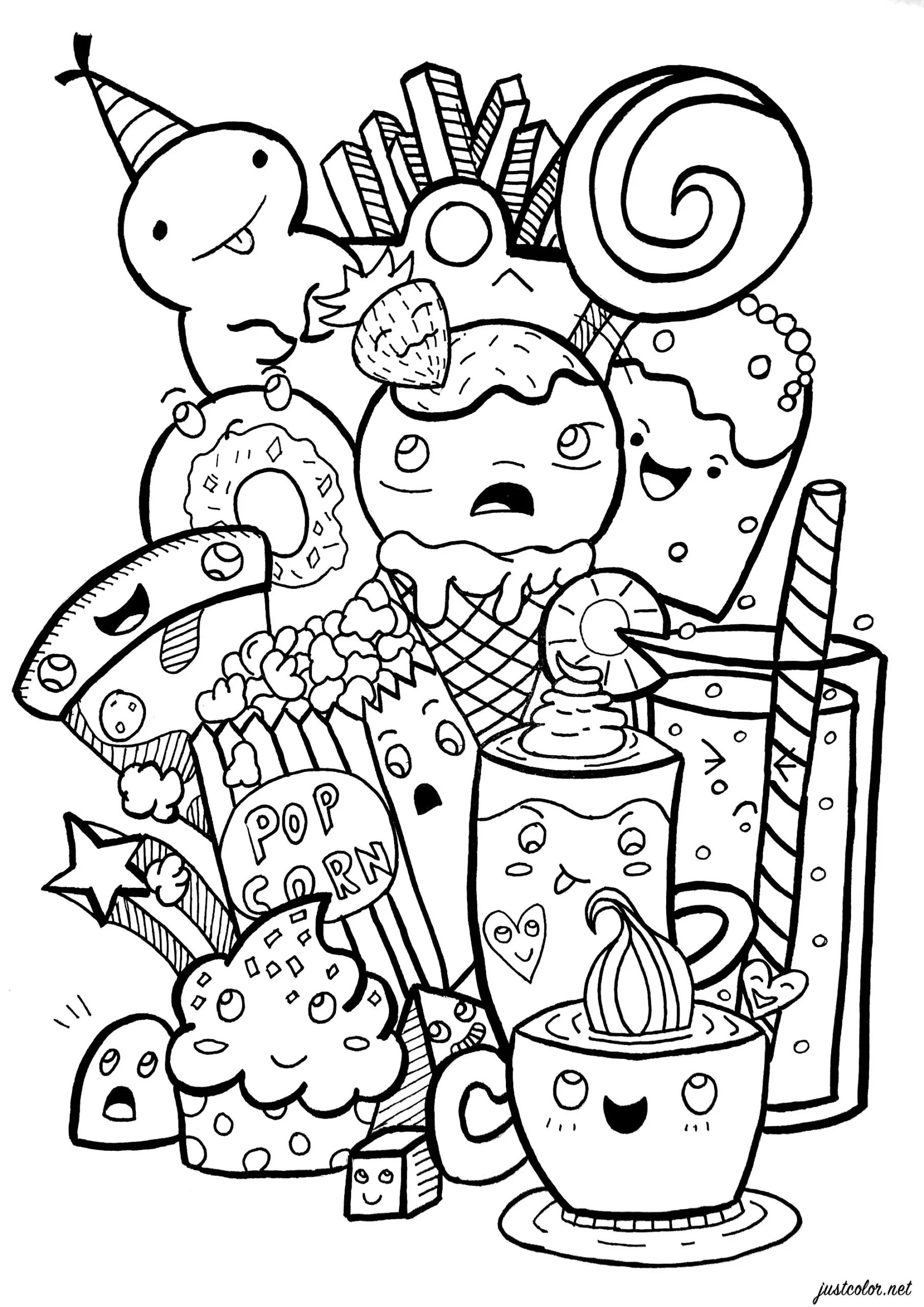 Junk Food Doodle Doodle Art Doodling Coloring Pages For Adults Junk Food Doodle Doodle Art Doodling Coloring Pages For Adults