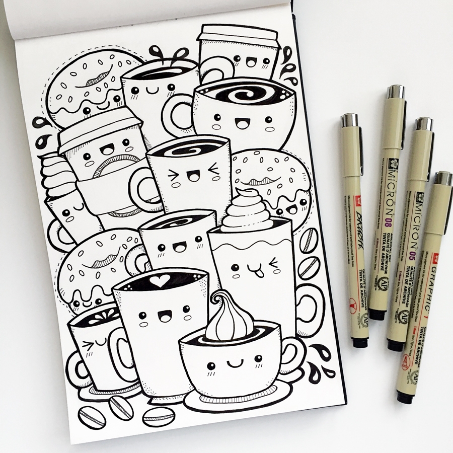 Kawaii Coffee Free Colouring Page Kate Hadfield Designs