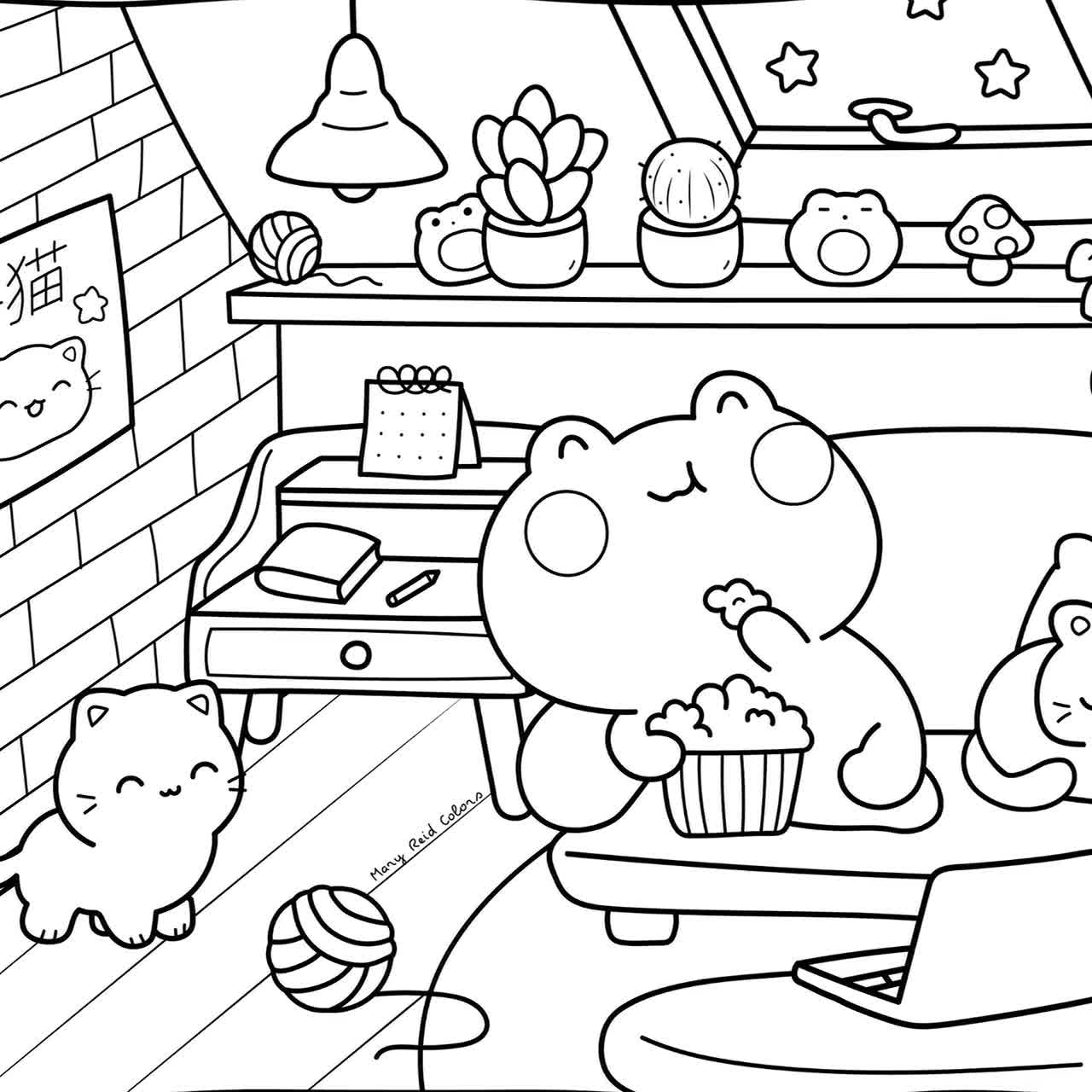 Kawaii Coloring Pages For Adults Cozy Coloring Pages Aesthetic Coloring Book Aesthetic Kawaii Cozy Kawaii Cute Japanese Stuff Etsy
