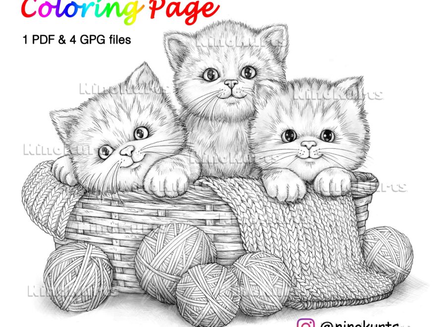 Kittens Coloring Page Printable Adult Coloring Pages Antistress Printable JPG PDF Files Etsy