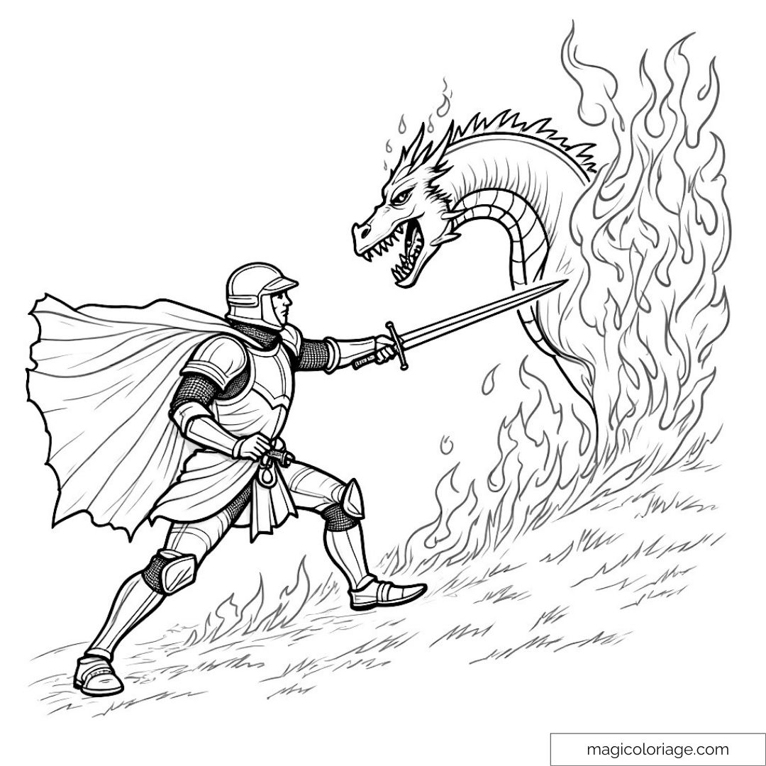Knight And Dragon Epic Battle Coloring Page For Kids Knight And Dragon Epic Battle Coloring Page For Kids