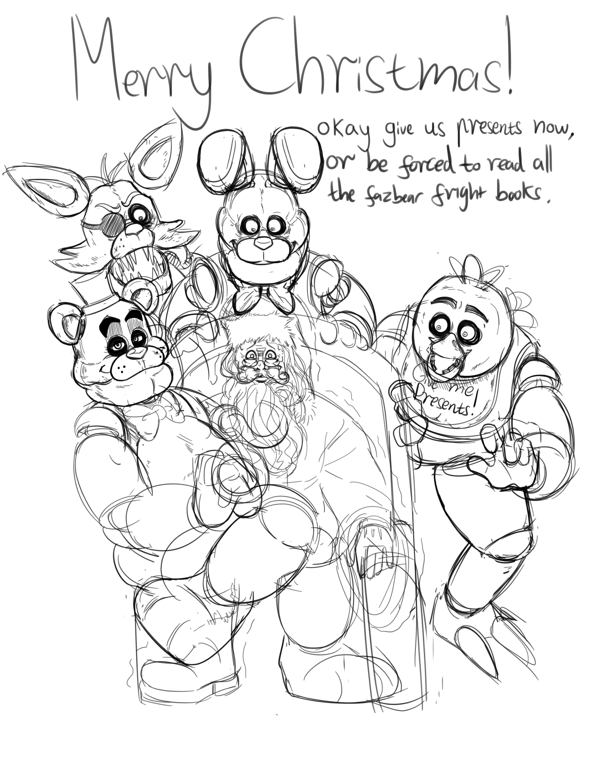 Late Christmas Sketch Of Freddy And The Gang With The Mall Santa R fivenightsatfreddys