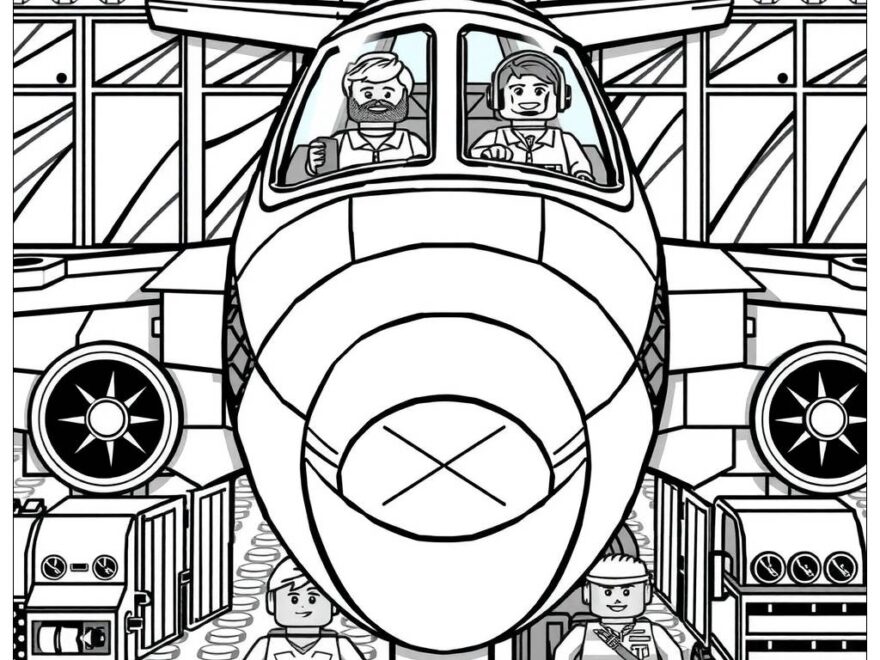 Lego Airplane On An Airport Scene Coloring Page Free PDF PNG Printable