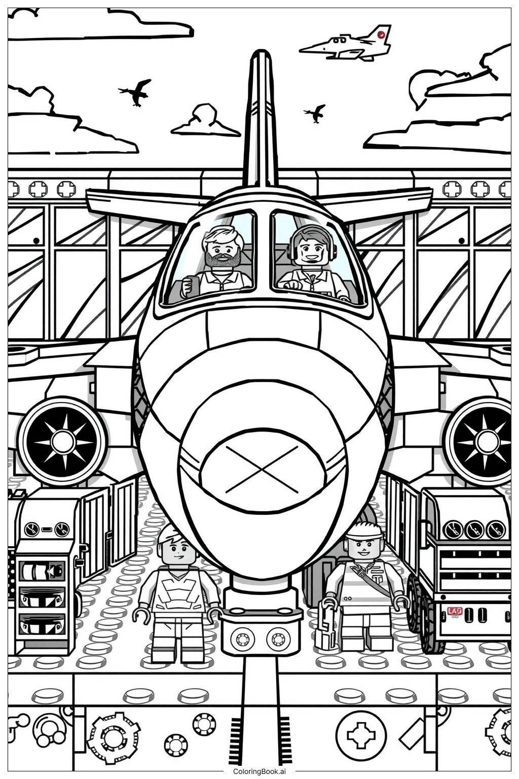 Lego Airplane On An Airport Scene Coloring Page Free PDF PNG Printable Lego Airplane On An Airport Scene Coloring Page Free PDF PNG Printable
