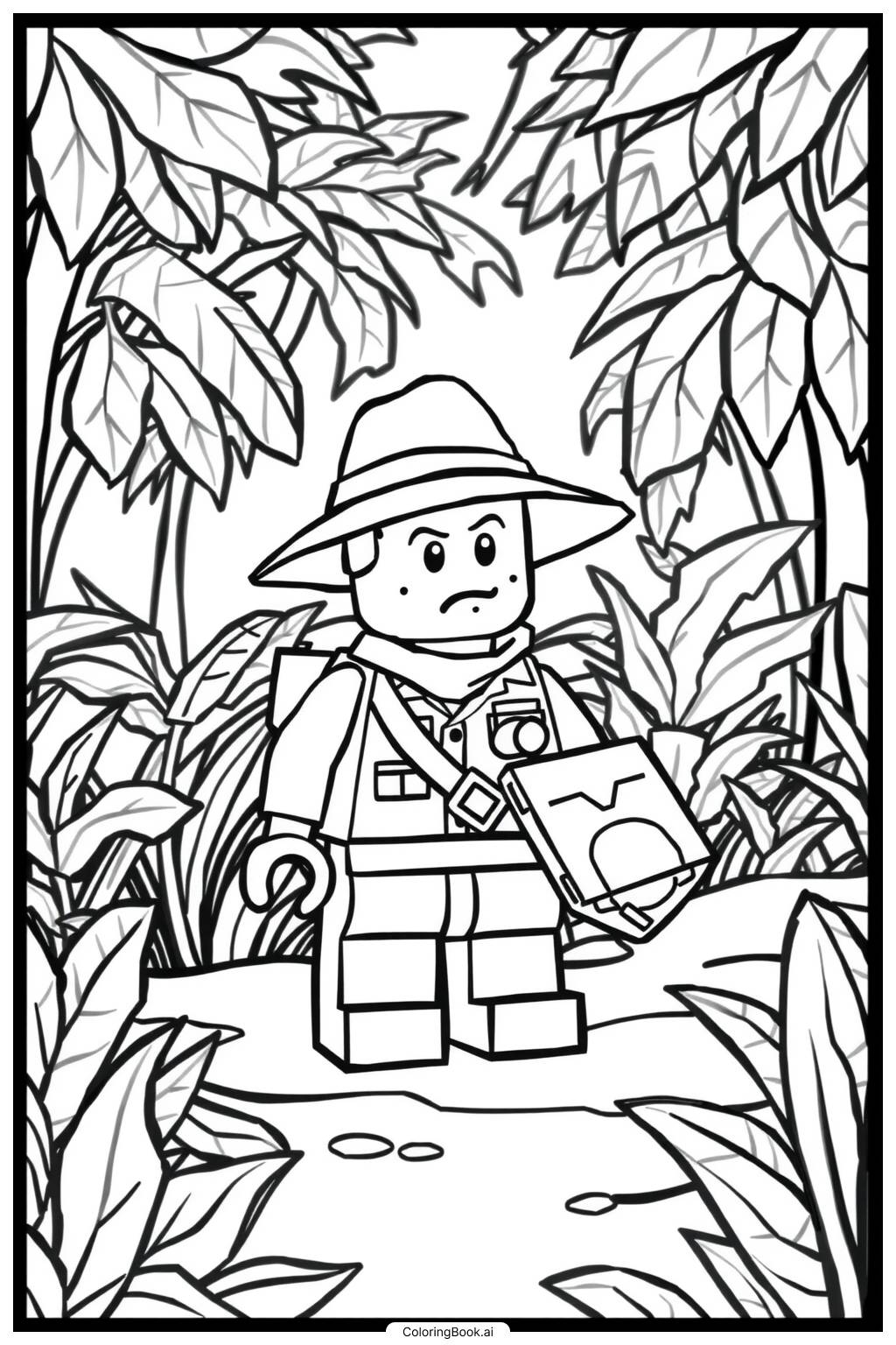 Lego Minifigure Exploring A Jungle Coloring Page Free PDF PNG Printable Lego Minifigure Exploring A Jungle Coloring Page Free PDF PNG Printable