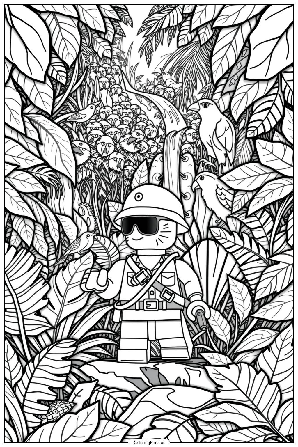 Lego Minifigure Exploring A Jungle Coloring Page Free PDF PNG Printable Lego Minifigure Exploring A Jungle Coloring Page Free PDF PNG Printable