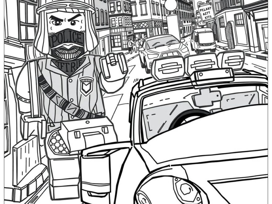 Lego Police Car Chase Scene Coloring Page Free PDF PNG Printable