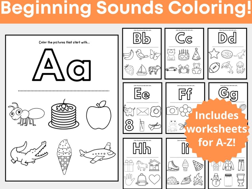 Letter Coloring Pages Alphabet Coloring Pages Beginning Sound Worksheet Initial Sound Phonics Worksheet Learning Letters Printable Etsy