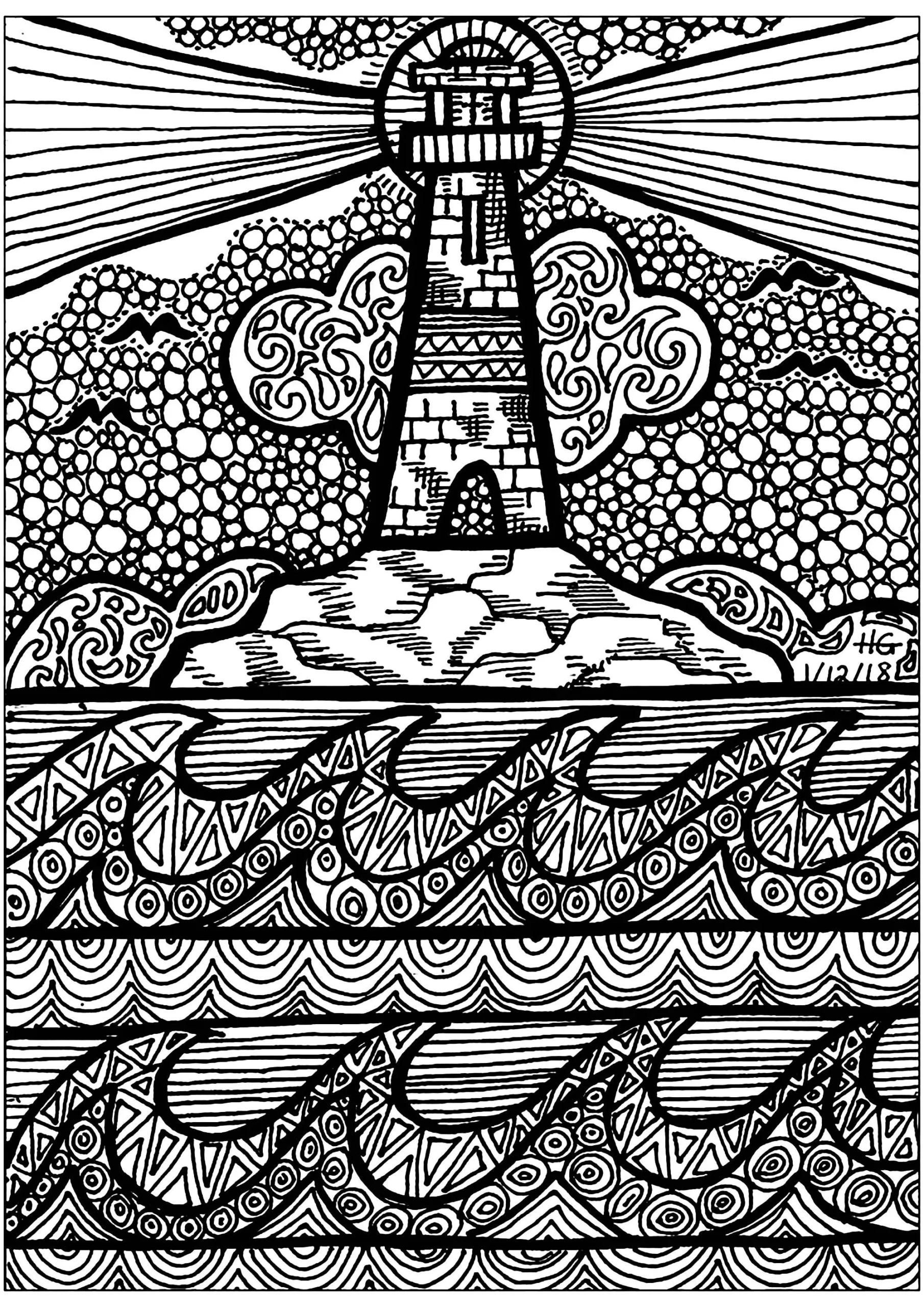 Lines Of The Lighthouse Zentangle Coloring Pages For Adults Page Water worlds Lines Of The Lighthouse Zentangle Coloring Pages For Adults Page Water worlds