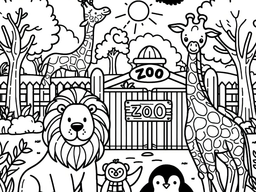 Lion Giraffes And Penguin At The Zoo Cute Coloring Picture For Download Free