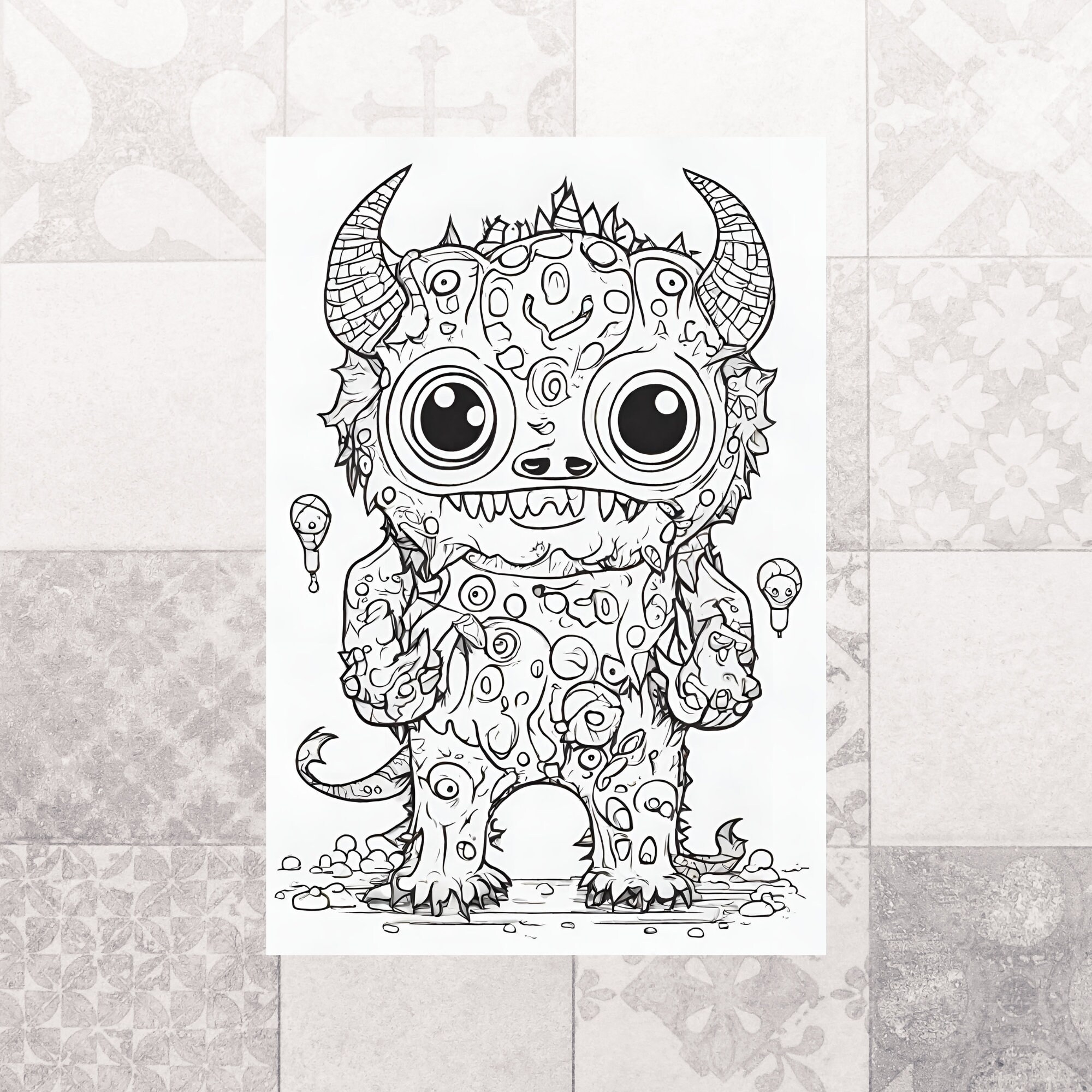 Little Monsters Coloring Pages Cute Monster Drawings Printable Monster Adorable Creature Art DIY Monster Coloring Book Kawaii Etsy