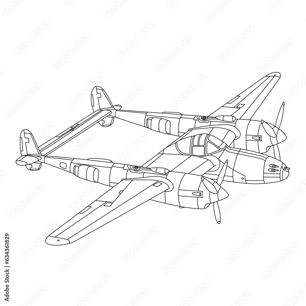 Lockheed P 38 Lightning Aircraft War World II Fighter Coloring Page Military Airplane Vector Illustration Vintage War Plane Cartoon Airplane Stock Vector Adobe Stock Lockheed P 38 Lightning Aircraft War World II Fighter Coloring Page Military Airplane Vector Illustration Vintage War Plane Cartoon Airplane Stock Vector Adobe Stock