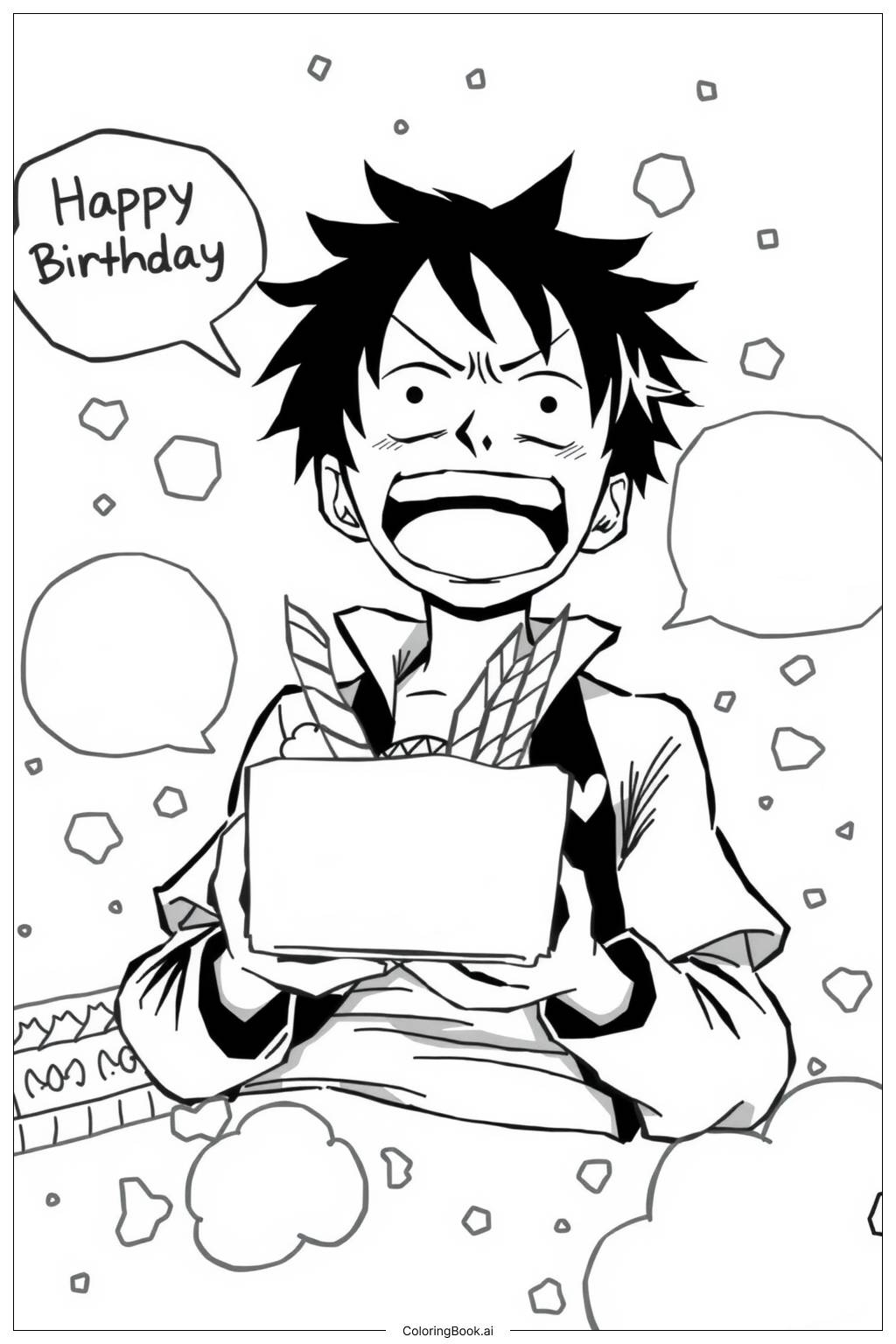 Luffy Celebrates Birthday Coloring Page Free PDF PNG Printable 