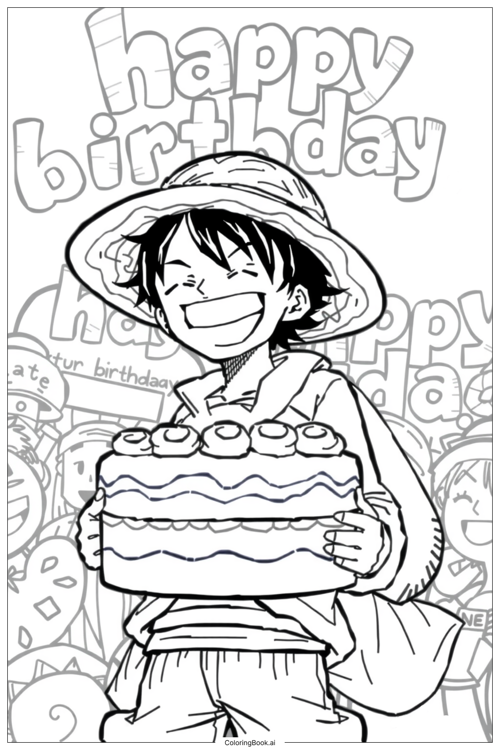 Luffy Wishes You A Happy Birthday Coloring Page Free PDF PNG Printable 