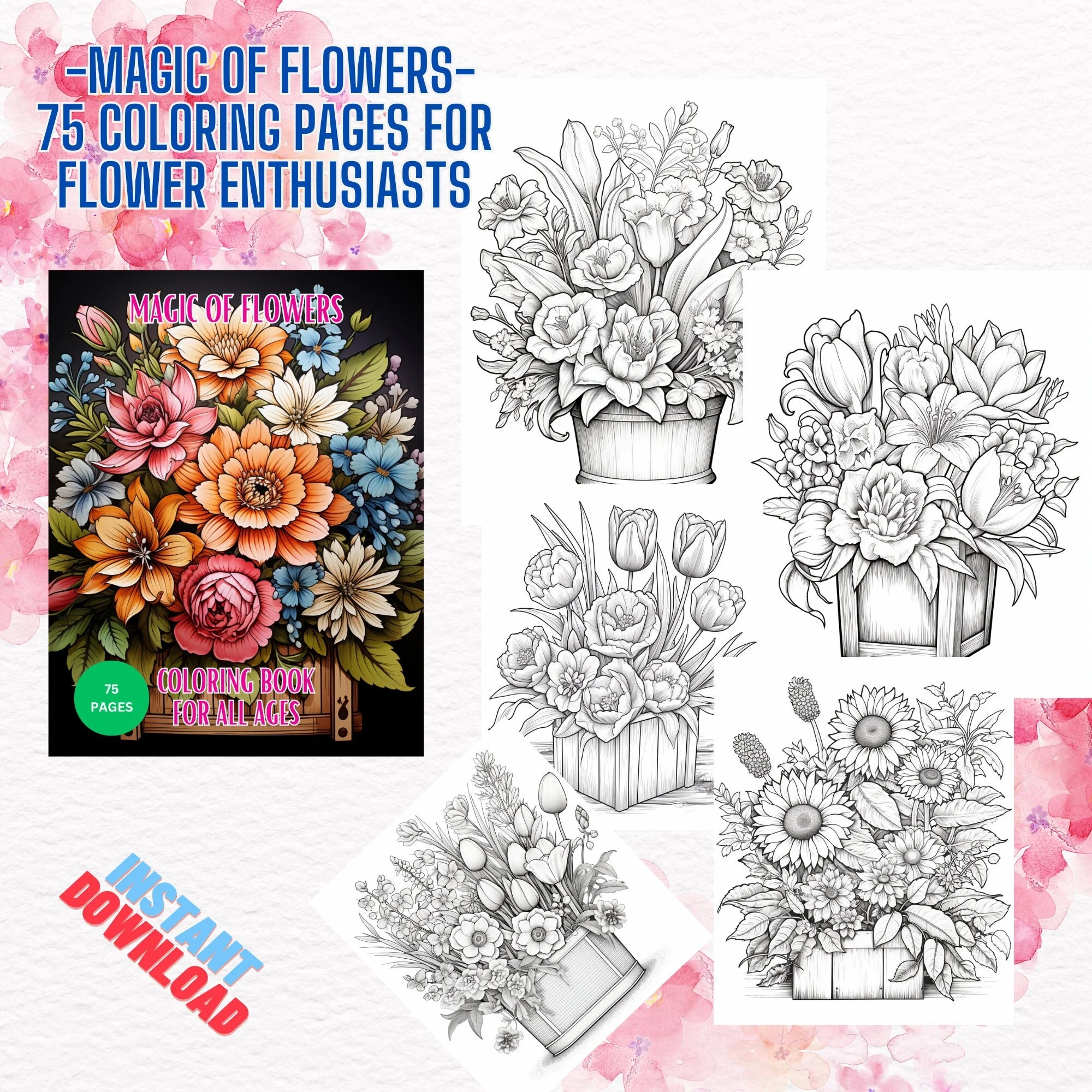 Magic Of Flowers Coloring Book 75 Flower Coloring Pages A Collection Of 75 Flowers Coloring Sheets For Relaxation And Creativity Etsy Magic Of Flowers Coloring Book 75 Flower Coloring Pages A Collection Of 75 Flowers Coloring Sheets For Relaxation And Creativity Etsy