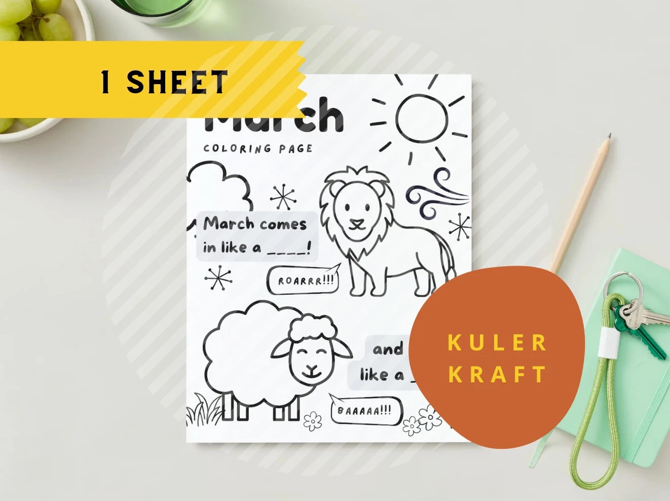 March Lion Lamb Printable PDF Coloring Page Digital Download Winter Spring Kindergarten 1st Grade Fill In The Blank Words Etsy