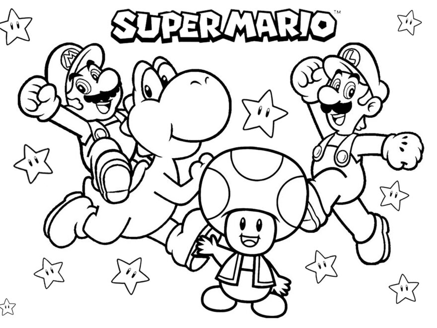 Mario Luigi Yoshi And Toad With Many Stars Images Tagged mario Coloring Pages