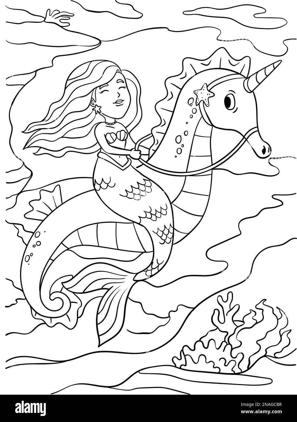 Mermaid Riding Sea Horse Coloring Page For Kids Stock Vector Image Art Alamy Mermaid Riding Sea Horse Coloring Page For Kids Stock Vector Image Art Alamy