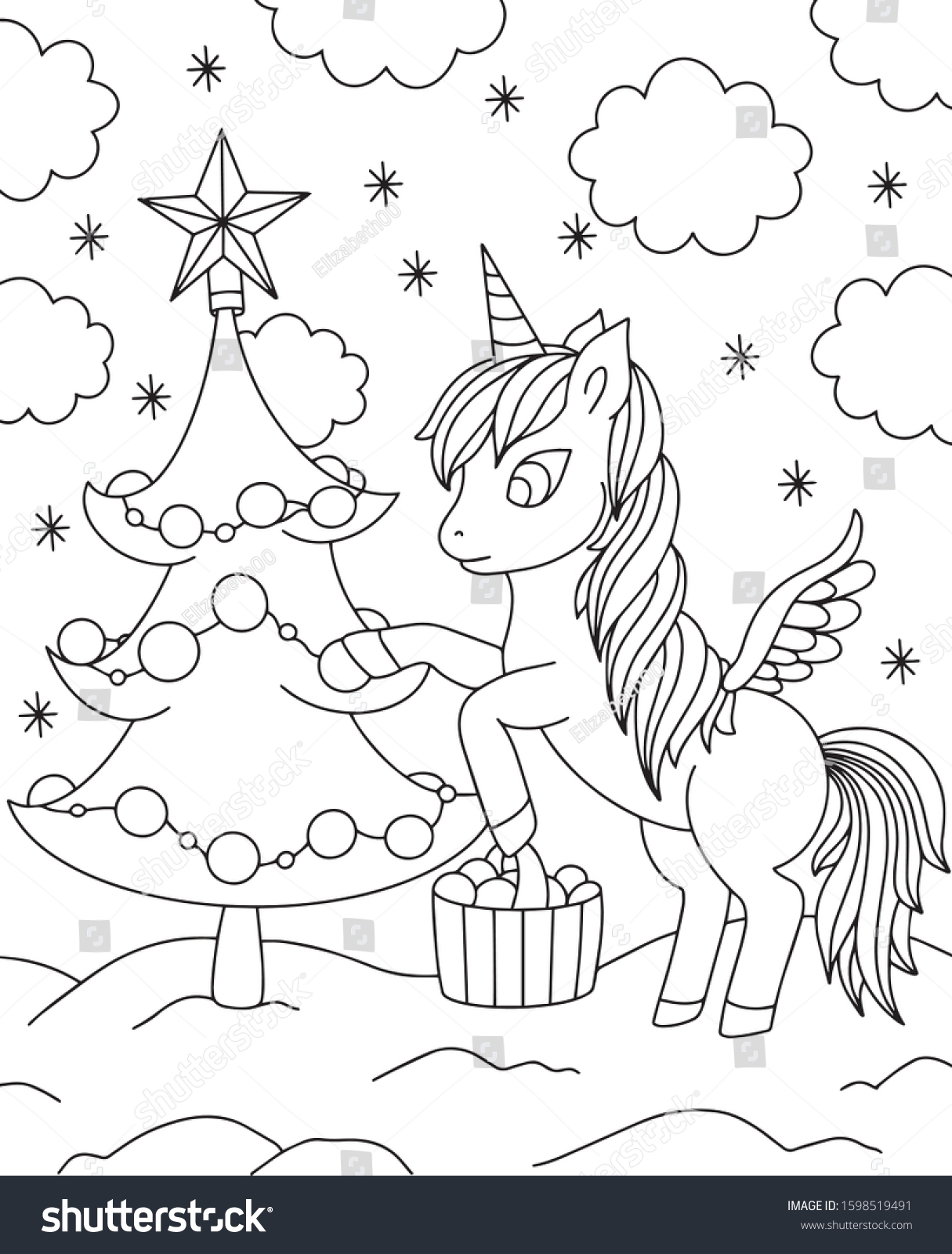 Merry Christmas Unicorn Coloring Hand Drawn Stock Vector Royalty Free 1598519491 Shutterstock