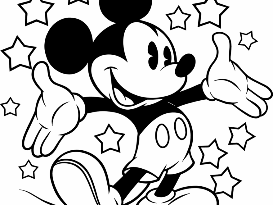 Mickey Mouse Surrounded By Stars Coloring Page Easy Drawing Guides