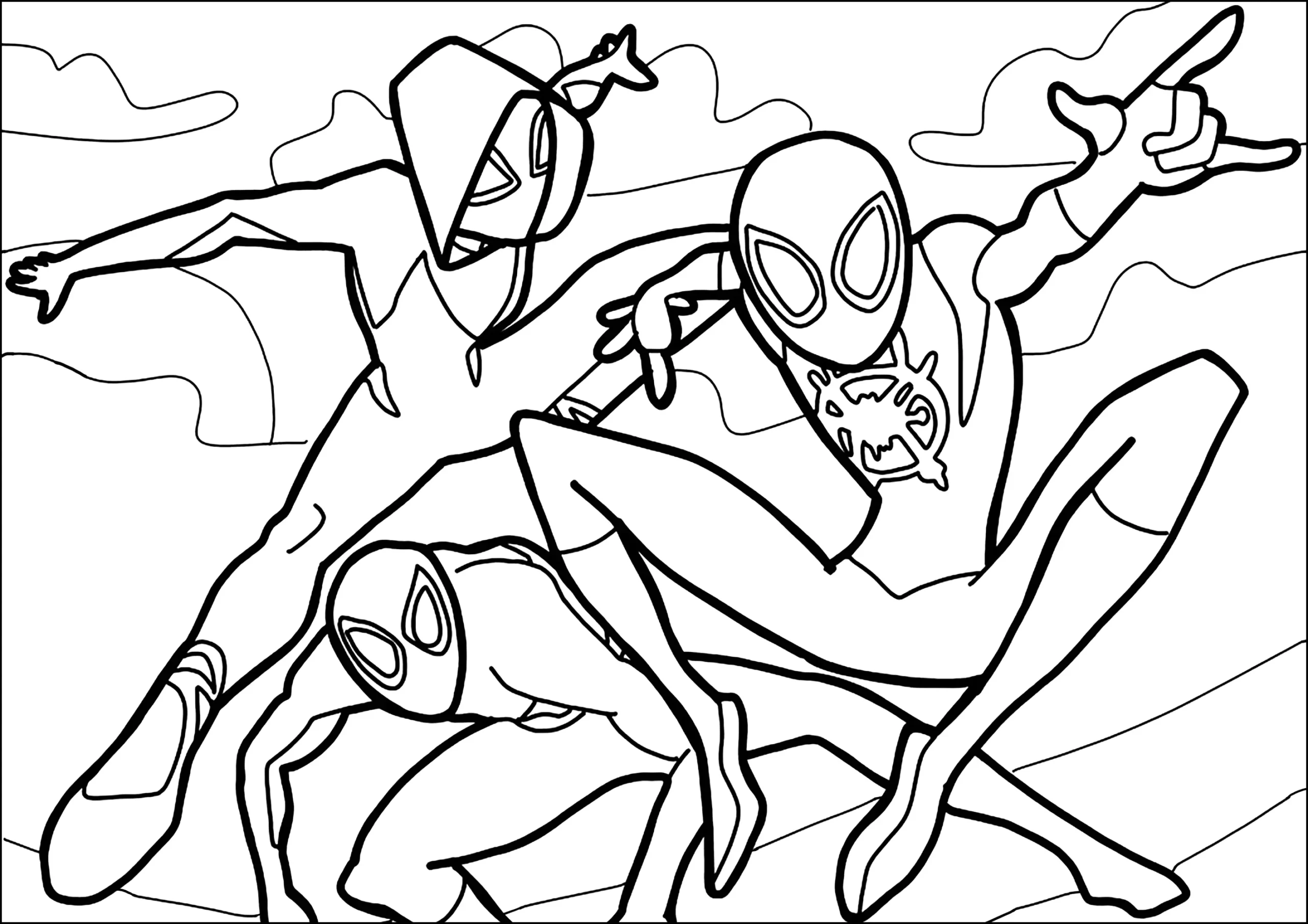 Miles Morales Spider Man And Gwen Stacy Ghost Spider Spider Man Across The Spider Verse Coloring Pages