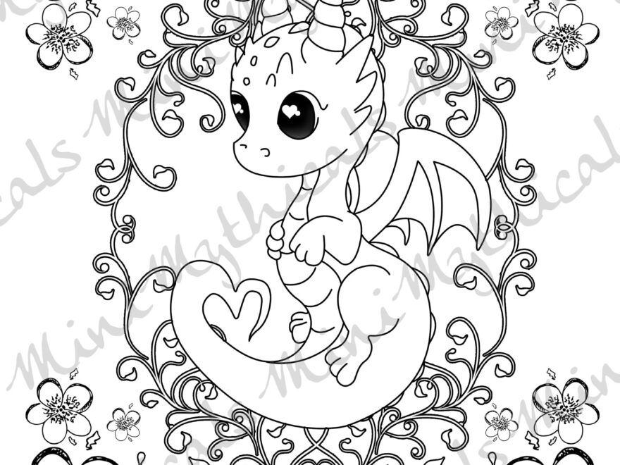 Minimythicals Adult Kids Coloring Page Pack Of 5 Cute Mythical Creature Coloring Dragon Griffin Kawaii Etsy