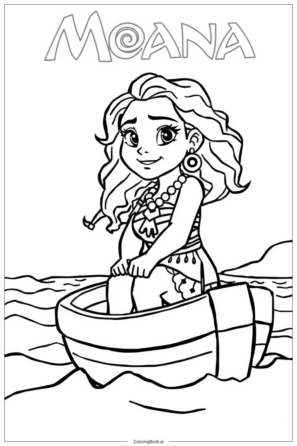 Moana Sailing On The Ocean Coloring Page Free PDF PNG Printable 