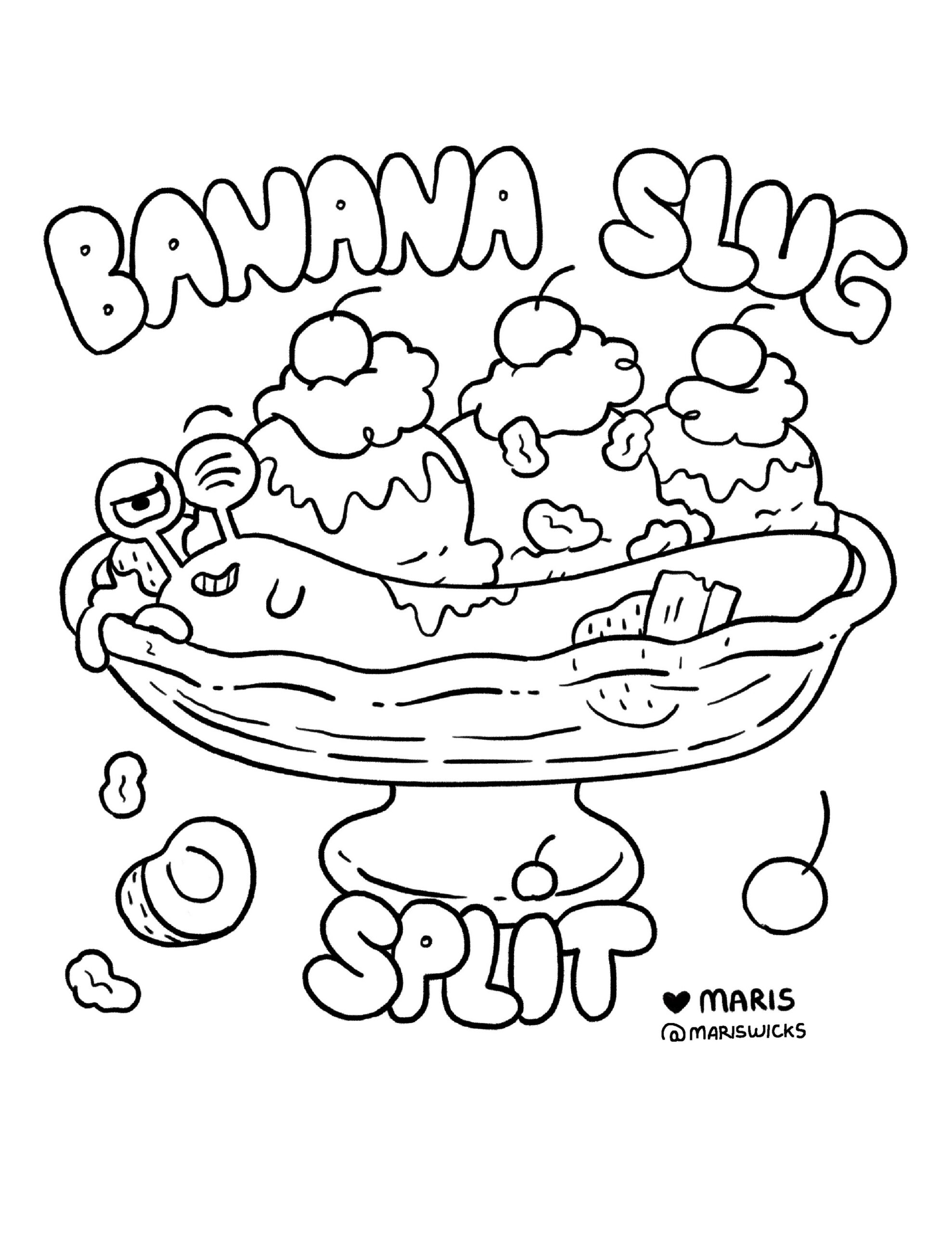 Banana Split Coloring Pages Printable Banana Split Coloring Pages Printable