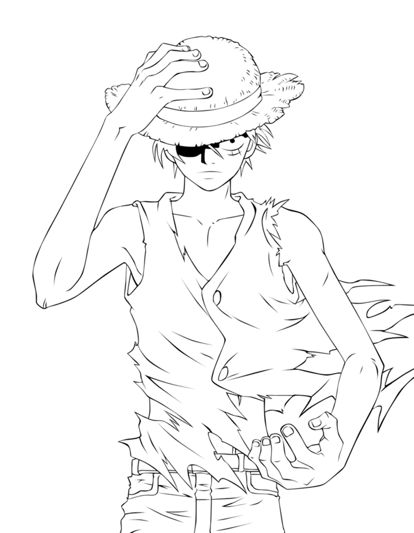 Monkey D Luffy Holding His Hat One Piece Coloring Pages