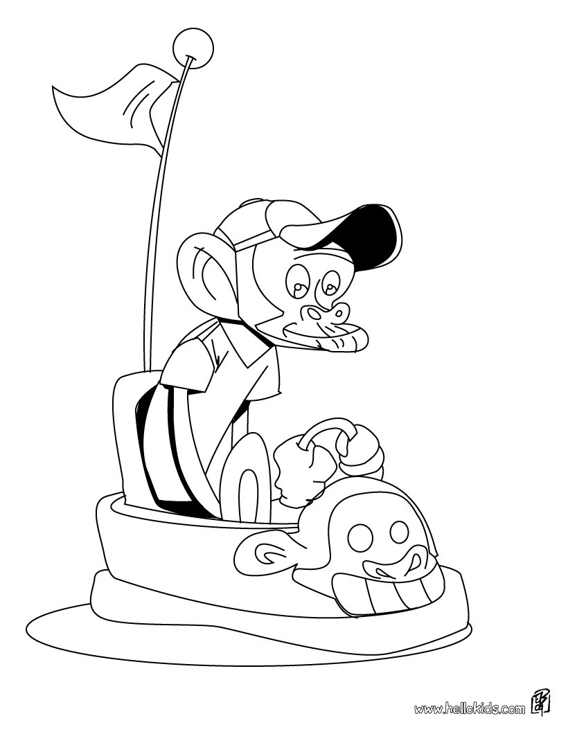 Monkey Driving A Car Coloring Pages Hellokids