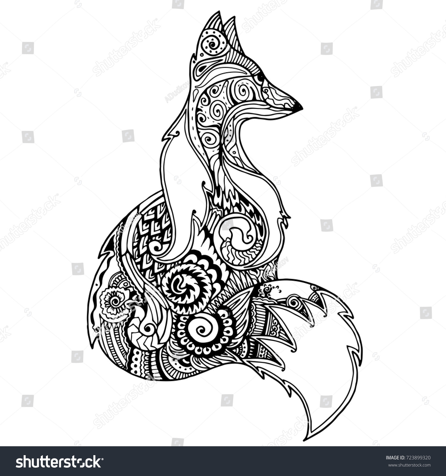 Monochrome Zentangle Fox Adult Coloring Page Stock Vector Royalty Free 723899320 Shutterstock